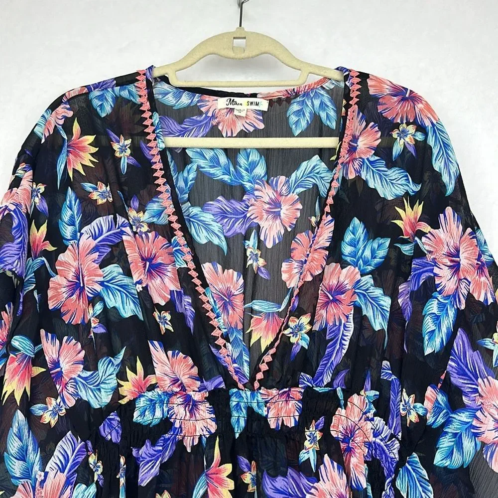 Miken TROPICAL FLORAL Print Smocked Waist Cover-up, Sz M